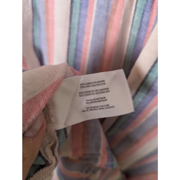 Orvis Linen Blend Button Down Camp Shirt Stripes Women Size XL Gorpcore Outdoors - Picture 9 of 9